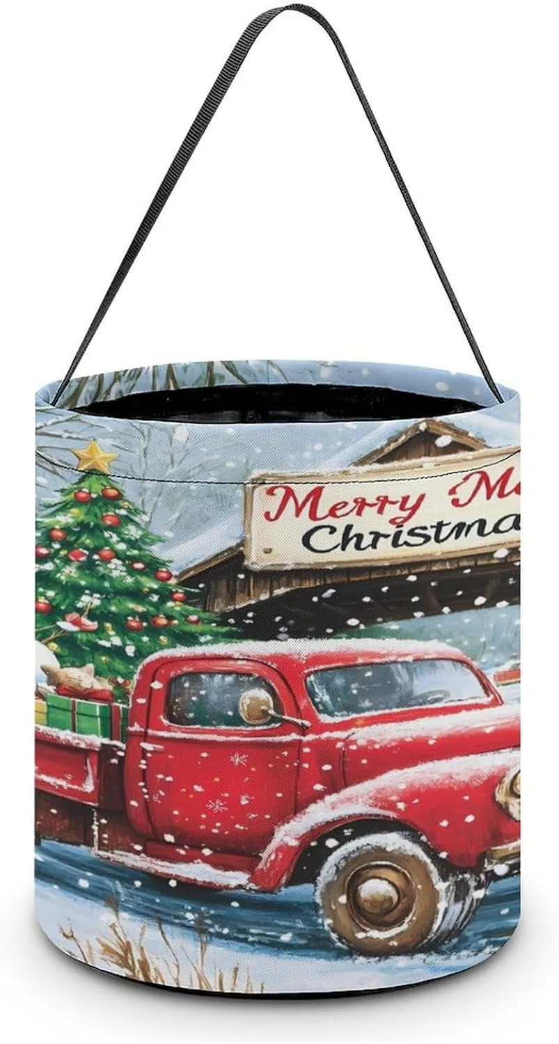 Christmas Red Truck Halloween Candy Bag Candy Tote Bucket Gift Bags Party Supplies for Women Men