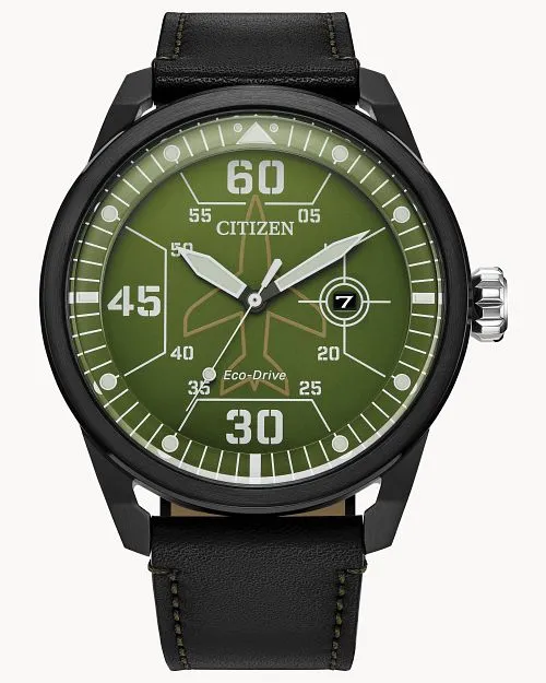 Citizen Avion Green Dial Leather Strap Watch AW1735-03X