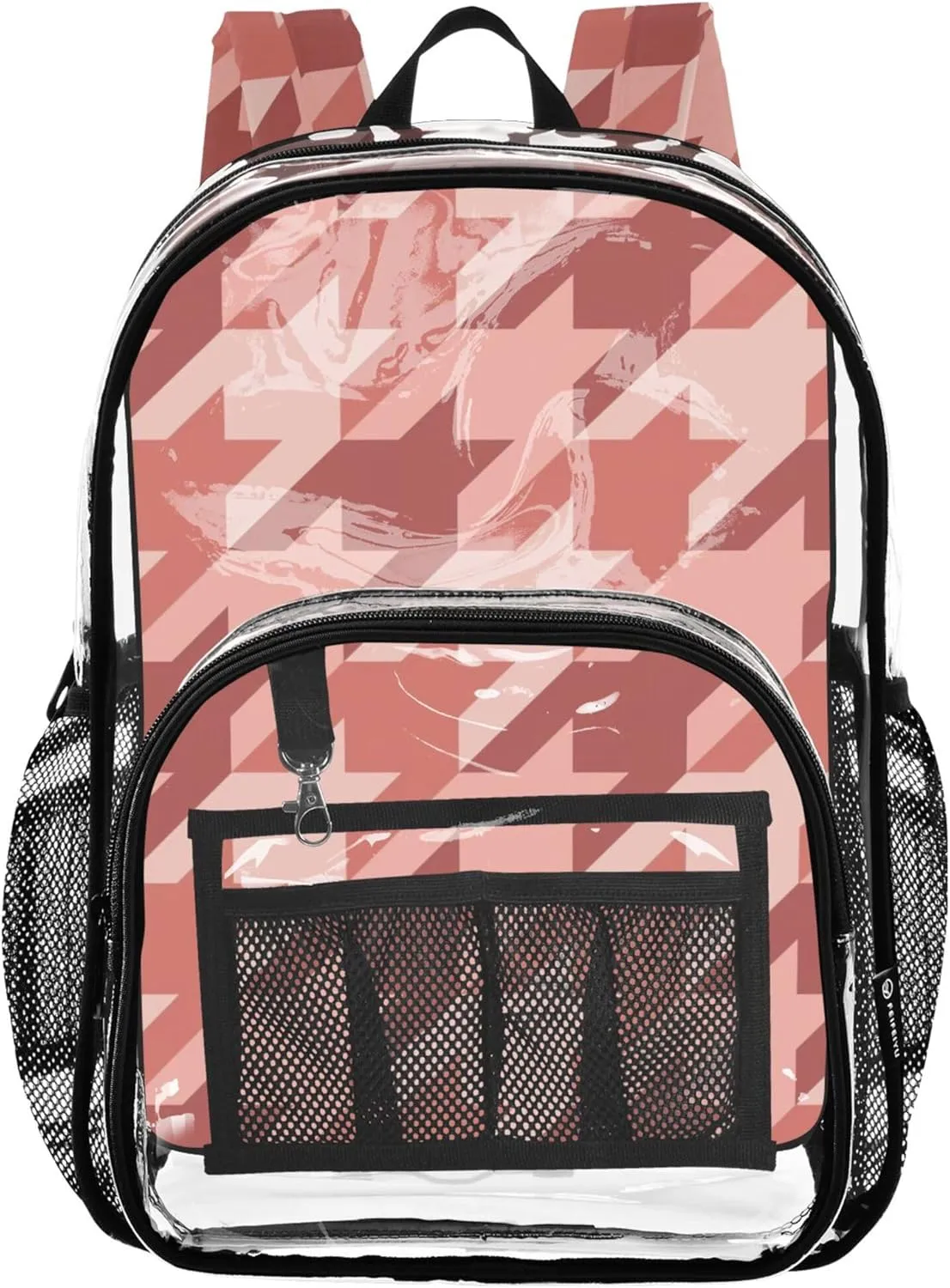 Classic Houndstooth Red Kids Travel Bag, Clear Plastic Bag, Clear Bookbag, Boys Bookbag