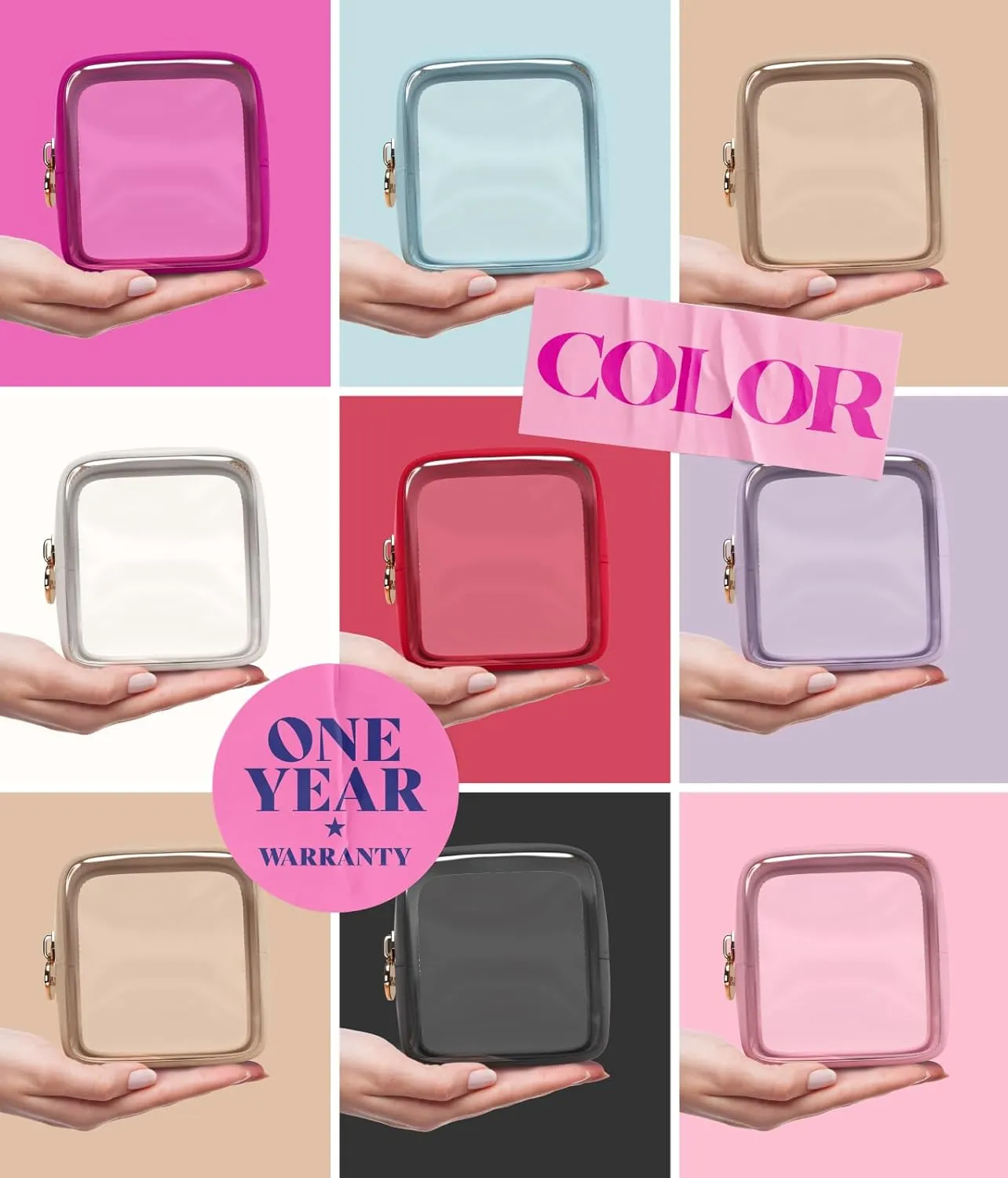Clear Makeup Bag Zipper Pouch, Transparent Cosmetic Case Organizer, TSA Approved Travel Toiletry Case, Travel Accessories Essentials Makeup Tote for Women, Mini Cute Make up Bag for Purse - Black