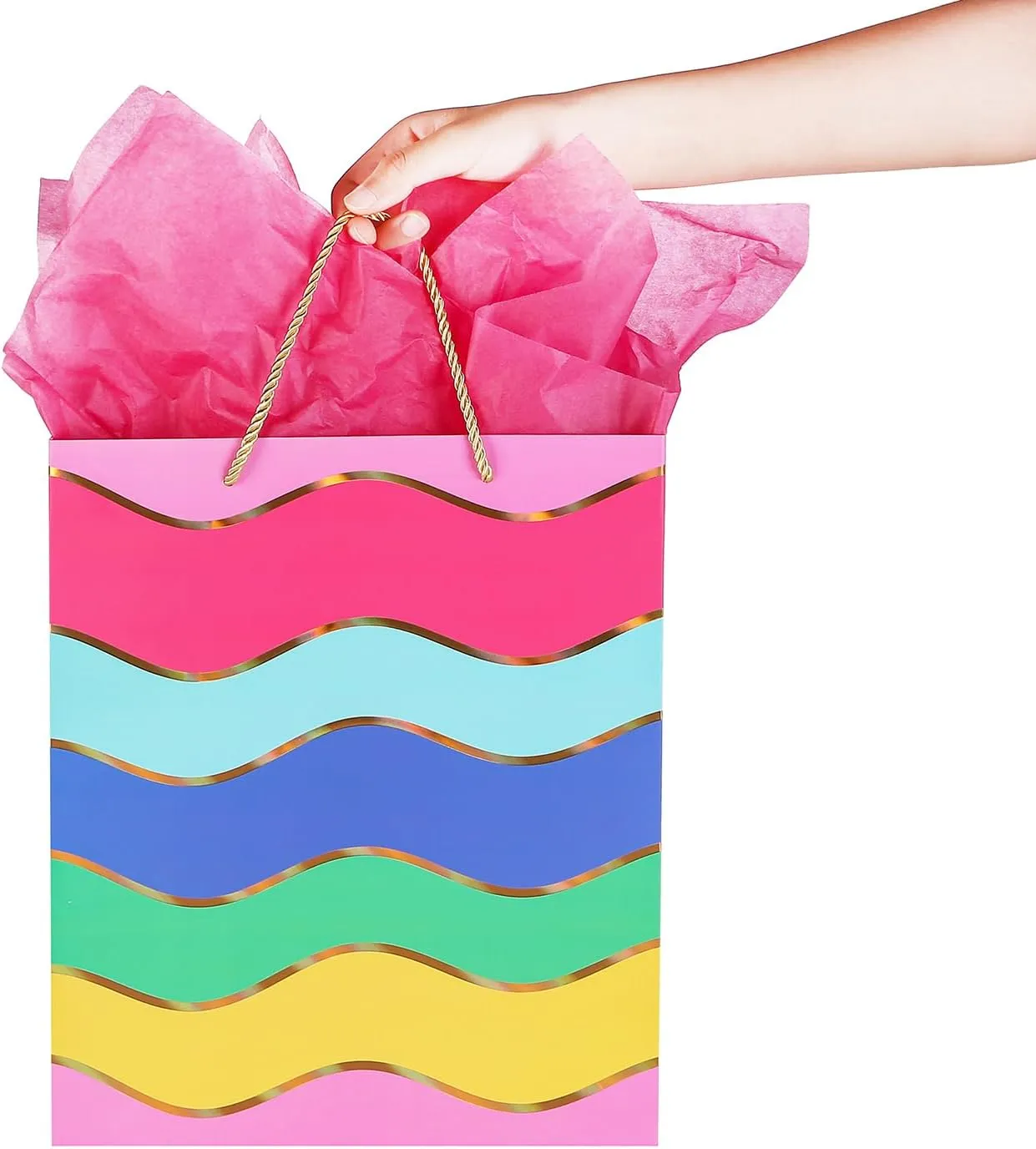 Cmecial 12.6" Paper Gift Bags with Tissue Paper, Extra Large Gift Bags with Handles, Birthday Rainbow Bag Large Size, Medium Birthday Bags Wrap Bag for Kids