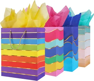 Cmecial 12.6" Paper Gift Bags with Tissue Paper, Extra Large Gift Bags with Handles, Birthday Rainbow Bag Large Size, Medium Birthday Bags Wrap Bag for Kids