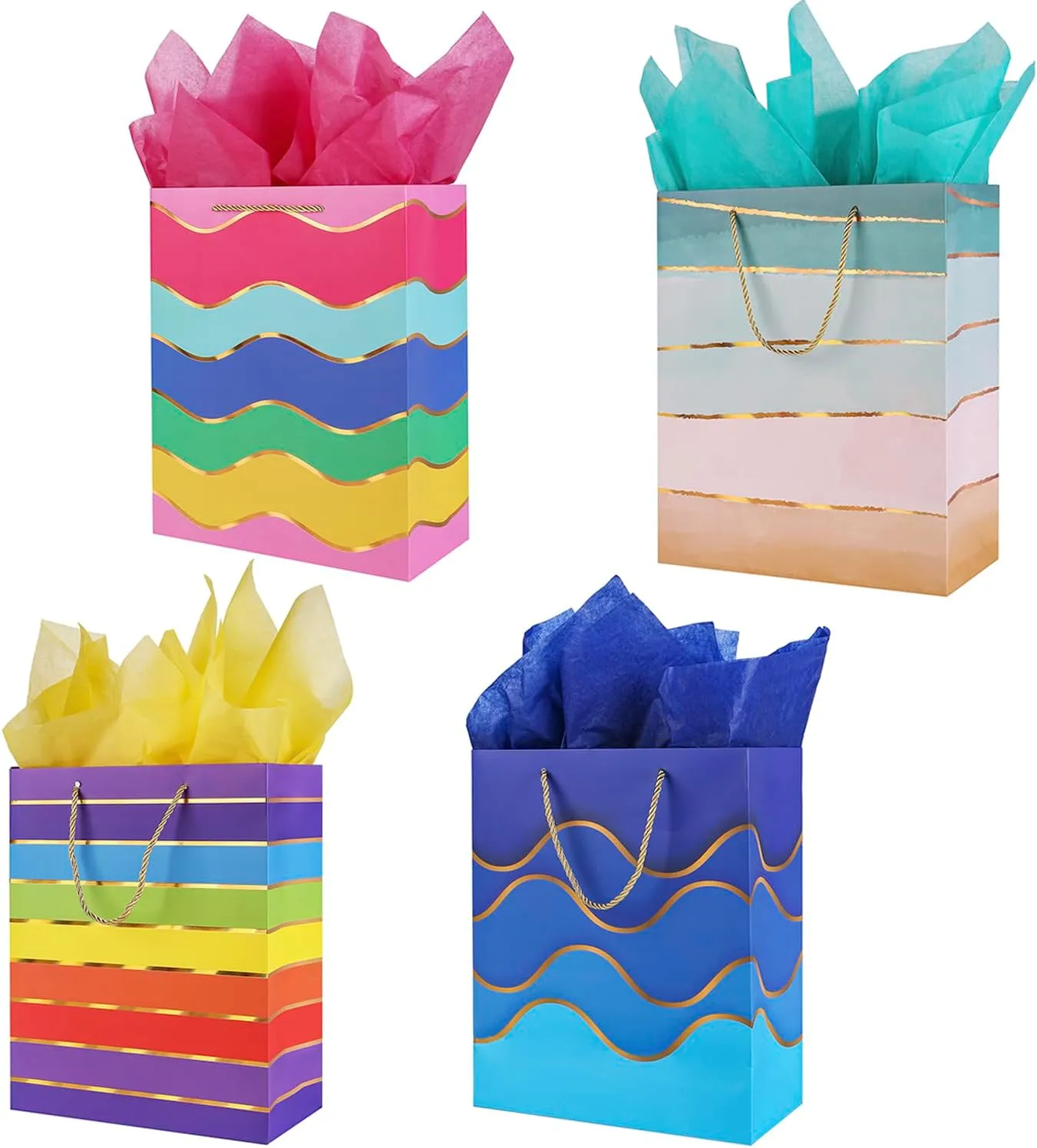 Cmecial 12.6" Paper Gift Bags with Tissue Paper, Extra Large Gift Bags with Handles, Birthday Rainbow Bag Large Size, Medium Birthday Bags Wrap Bag for Kids