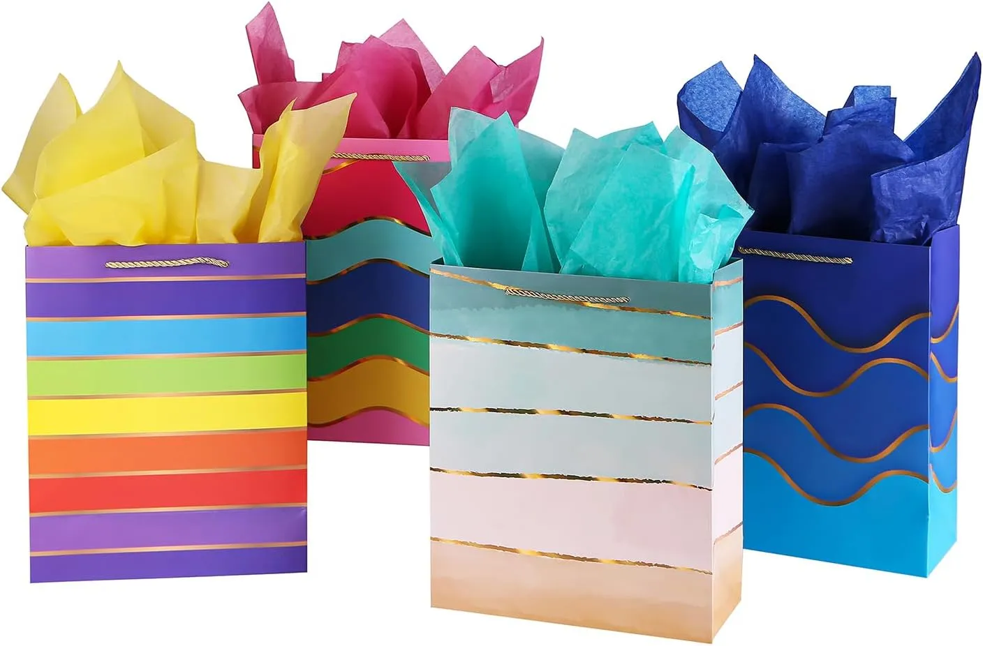 Cmecial 12.6" Paper Gift Bags with Tissue Paper, Extra Large Gift Bags with Handles, Birthday Rainbow Bag Large Size, Medium Birthday Bags Wrap Bag for Kids