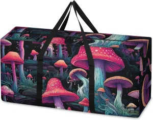 Colorful Mushrooms Extra Large Moving Bags Heavy Duty Storage Bags Fantastic Mushrooms Cloth Wrap Around Handles Double Zipper Reusable Convenient Foldable Storage Tote for Travel Camping Space Save