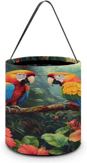 Colorful Parrot Standing on Branch Halloween Candy Bag Candy Tote Bucket Gift Bags Party Supplies for Women Men
