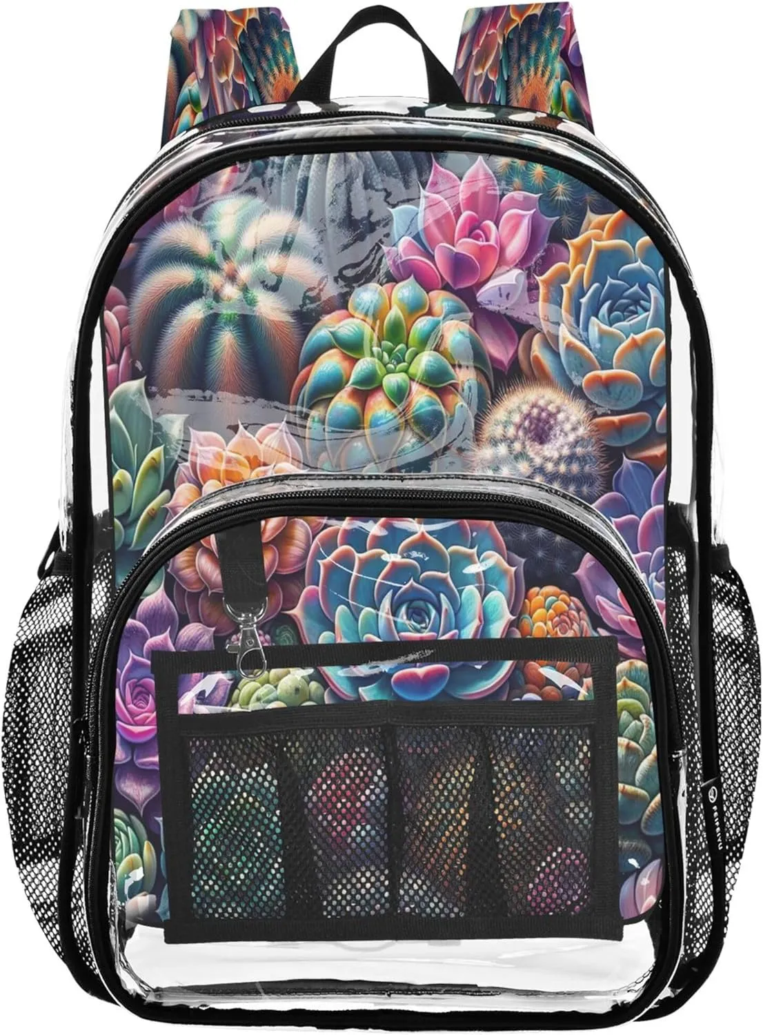 Colorful Succulents Boys Backpack, Large Clear Bag, See through Bag