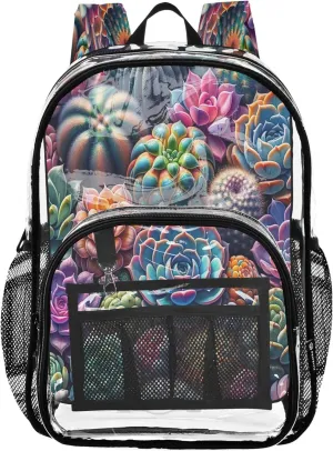 Colorful Succulents Boys Backpack, Large Clear Bag, See through Bag