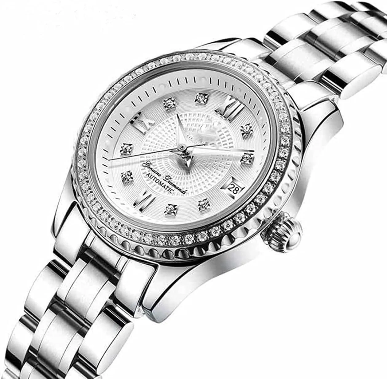 Couples Automatic Self-Wind Watches Calendar Date Luxury Stainless Steel Men and Women Pair Watches His and Hers Automatic Watch Gifts Set of 2