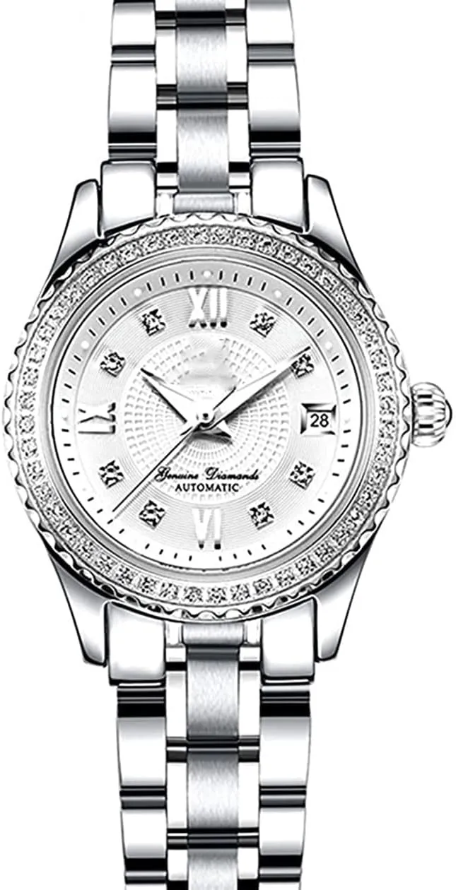 Couples Automatic Self-Wind Watches Calendar Date Luxury Stainless Steel Men and Women Pair Watches His and Hers Automatic Watch Gifts Set of 2