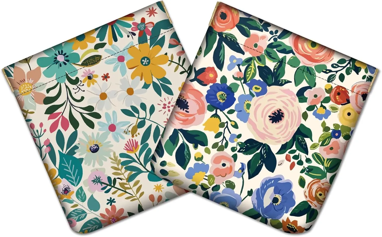 CREATCABIN 2Pcs Snap Closure Organizer Pouch Cosmetic Bag for Women Portable No Zipper Self-Closing Flowers Wallet Mini Travel Storage Pouches Waterproof Leather Small Makeup Bag for Purse 4.3x4.7Inch