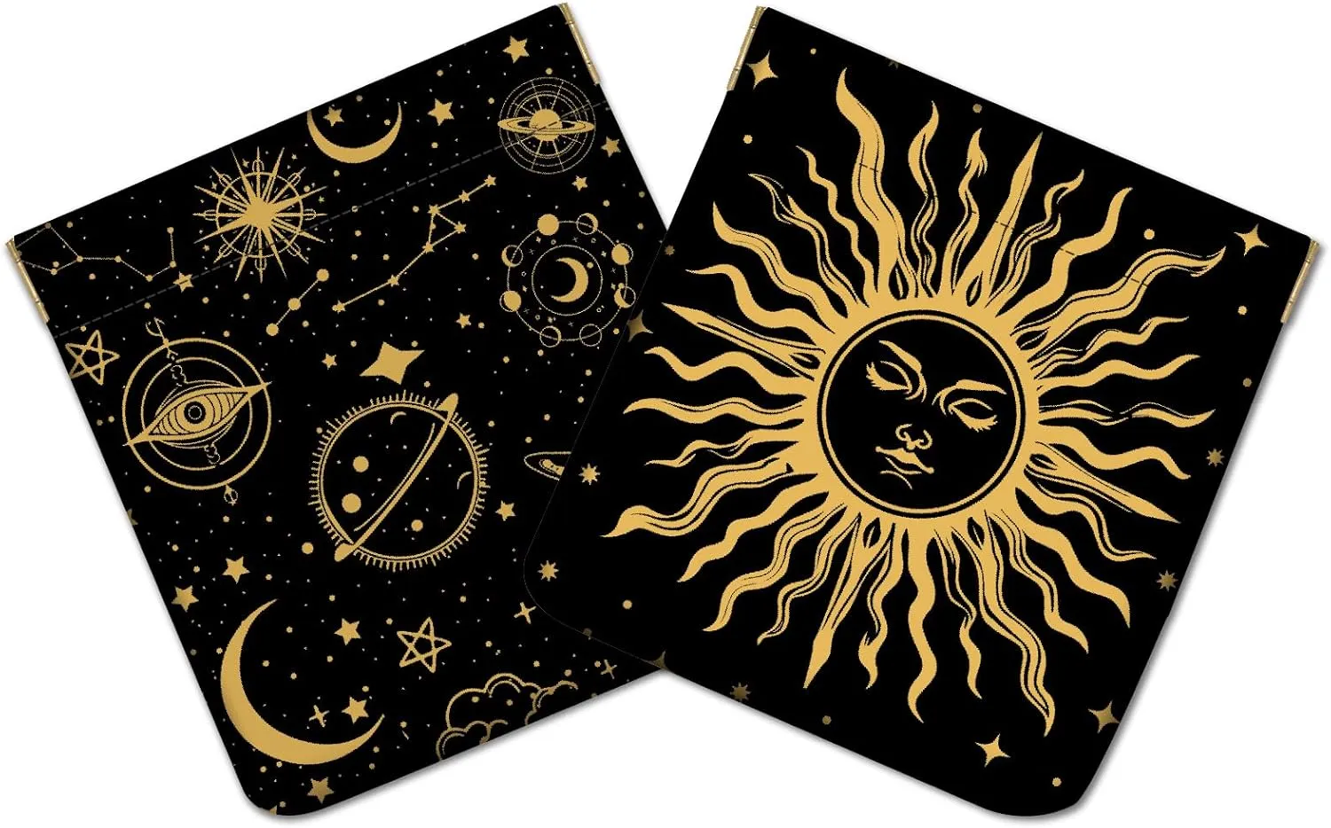 CREATCABIN 2Pcs Snap Closure Organizer Pouch Small Makeup Bag for Purse Portable Self-Closing Mini Travel Storage Pouches Tarot Sun Moon Black Waterproof PU Leather Cosmetic Bag for Women 4.3x4.7Inch