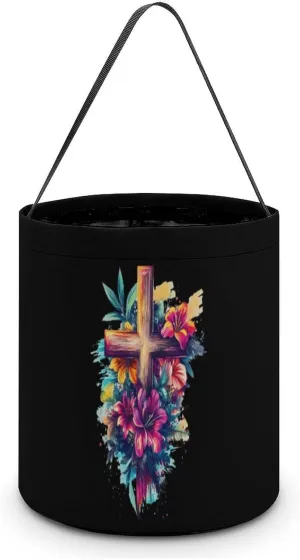 Cross Floral Christ Flowers Halloween Candy Bag Candy Tote Bucket Gift Bags Party Supplies for Women Men
