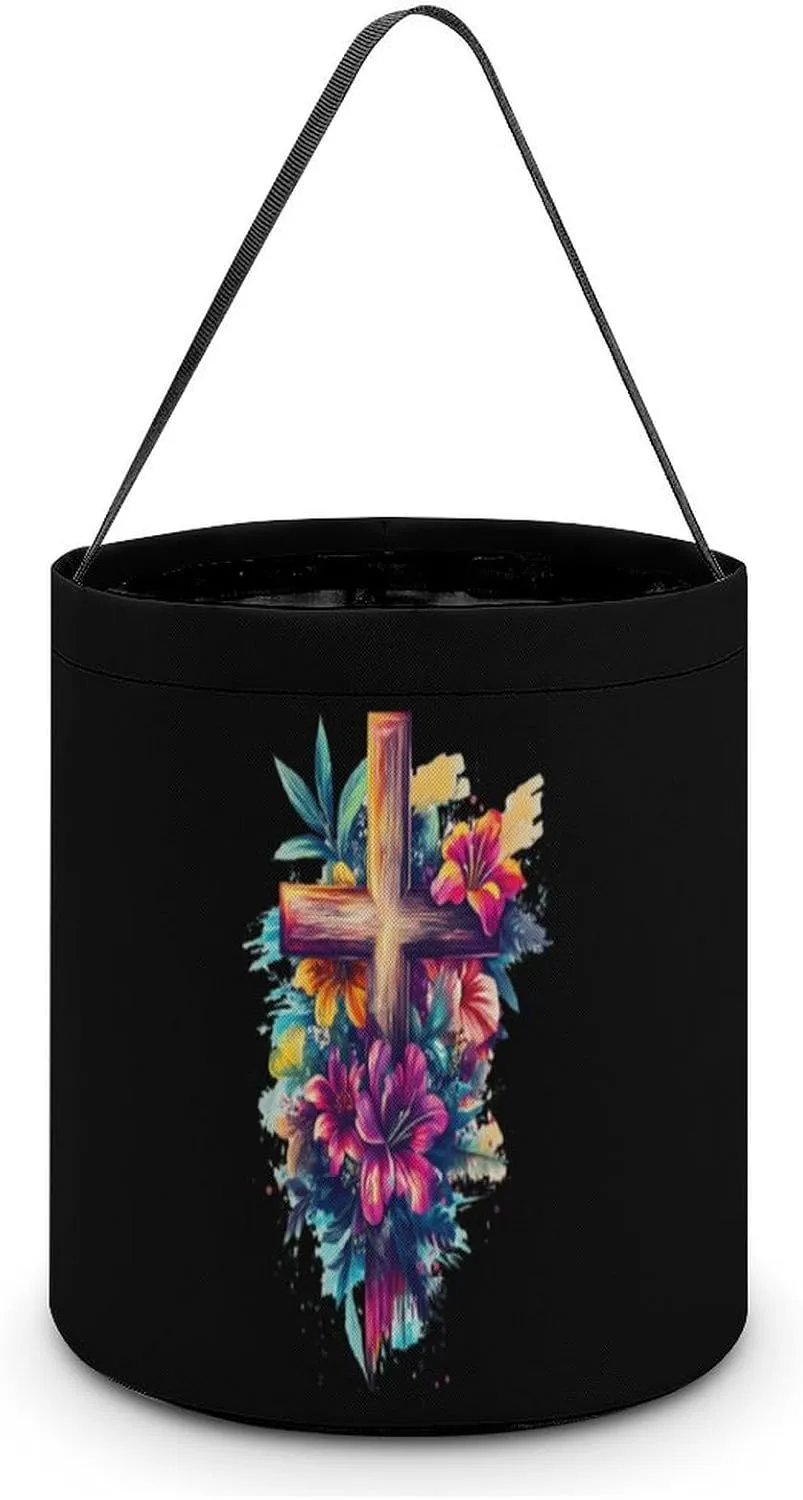 Cross Floral Christ Flowers Halloween Candy Bag Candy Tote Bucket Gift Bags Party Supplies for Women Men
