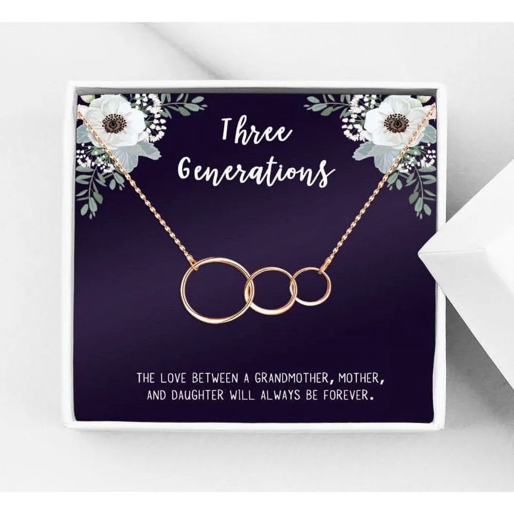 Custom Card and Necklace, Personalized Card and Necklace Gift for Grandmother, Mom, and Daughter, Custom Necklace and Card Jewelry, Gift for Her [Rose Gold Triple Infinity, Personalized Card]