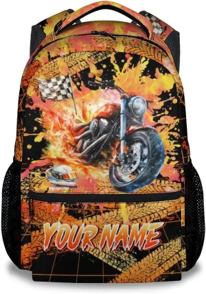 Custom Motorcycle Backpack for Kids - 17 Inch Large Capacity Cool Backpacks - Toddler Cars Backpacks for Boys