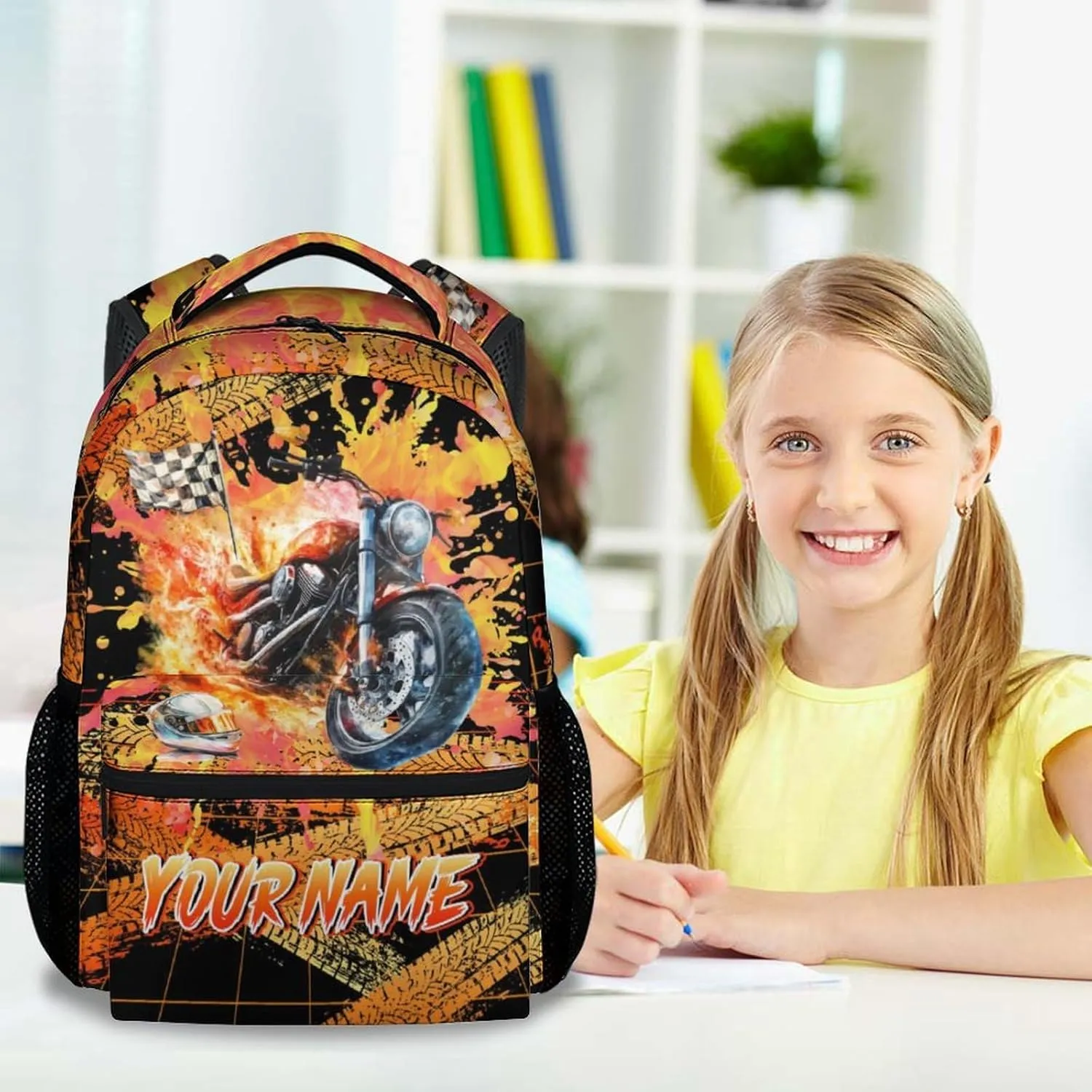 Custom Motorcycle Backpack for Kids - 17 Inch Large Capacity Cool Backpacks - Toddler Cars Backpacks for Boys