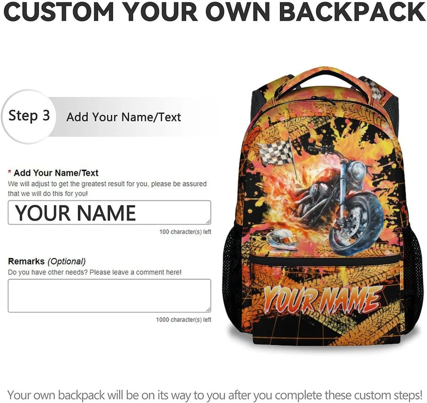 Custom Motorcycle Backpack for Kids - 17 Inch Large Capacity Cool Backpacks - Toddler Cars Backpacks for Boys