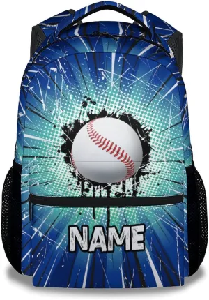 Custom School Backpack for Kids, Baseball Boys Backpacks, Personalized Cool Blue Backpacks for Students Age 6-8, Personalized Cute Lightweight Bookbag for Preschool Elementary