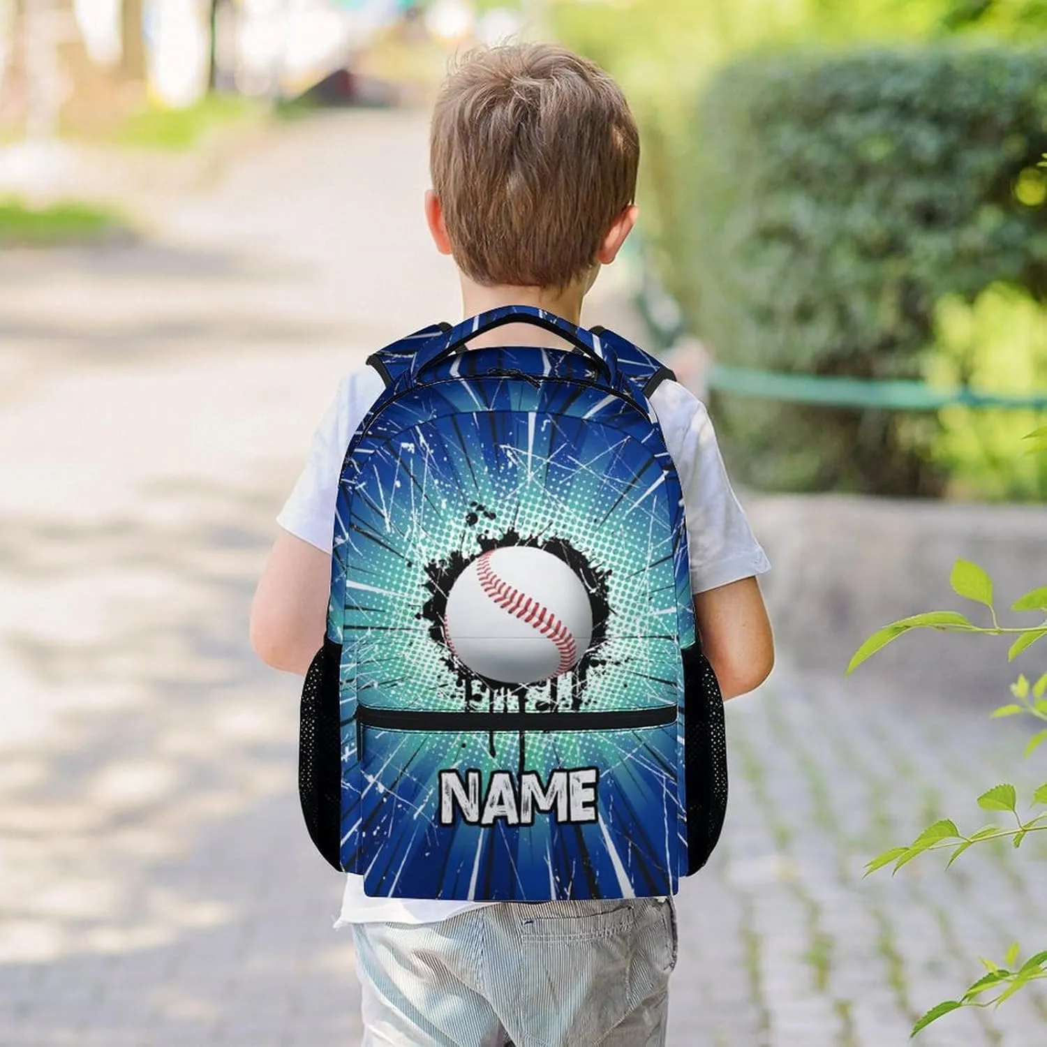 Custom School Backpack for Kids, Baseball Boys Backpacks, Personalized Cool Blue Backpacks for Students Age 6-8, Personalized Cute Lightweight Bookbag for Preschool Elementary