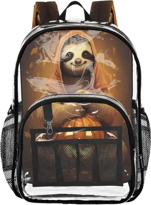 Cute Halloween Sloth Backpack Kids, Clear Plastic Bags, Clear Bags, Backpack for Kids 8-12
