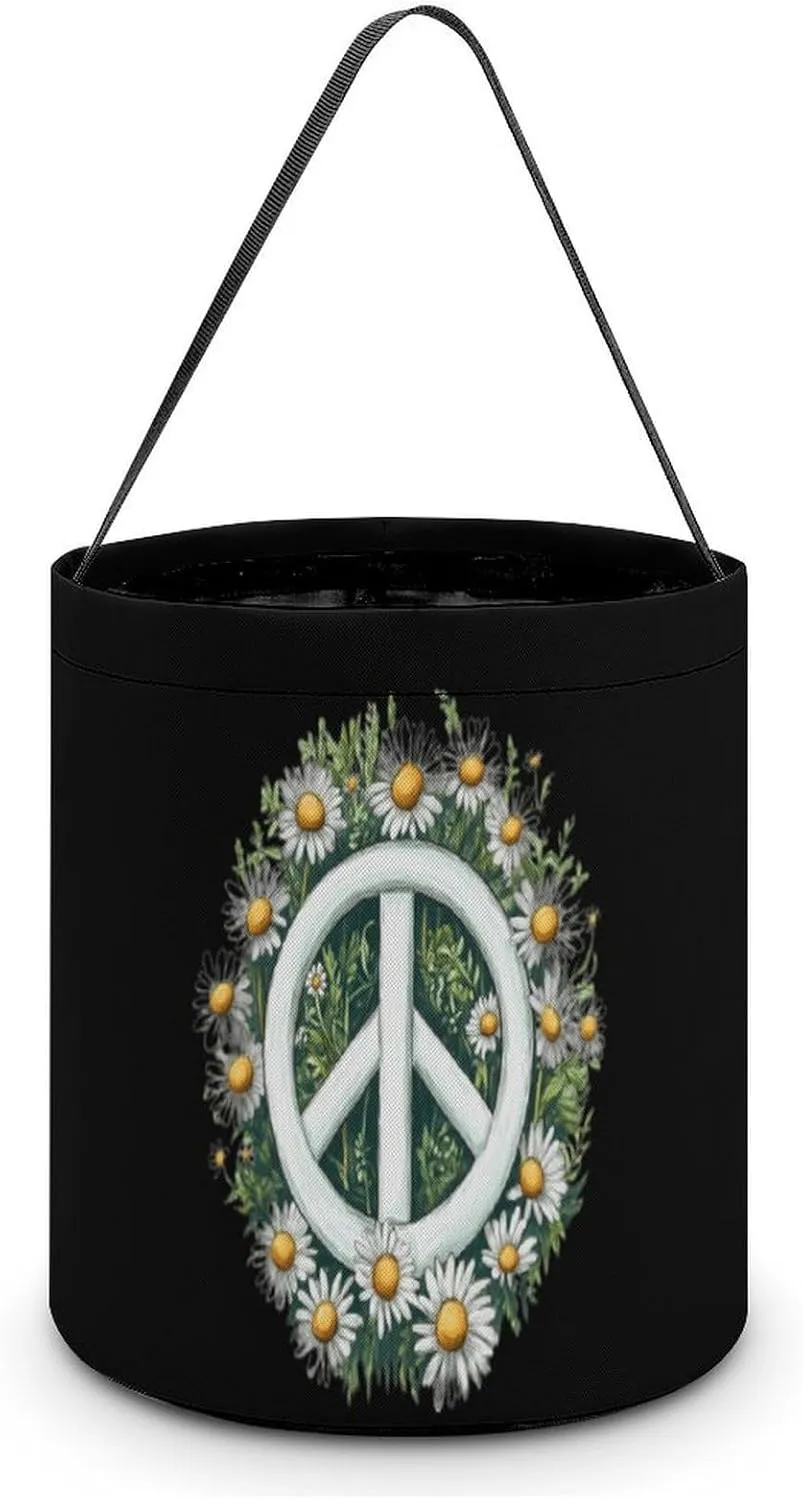 Daisy Peace Sign Flower Halloween Candy Bag Candy Tote Bucket Gift Bags Party Supplies for Women Men