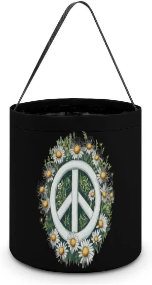 Daisy Peace Sign Flower Halloween Candy Bag Candy Tote Bucket Gift Bags Party Supplies for Women Men