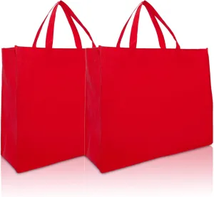DALIX 20" Extra Large Reuseable Shopping Grocery Tote With Zipper In Red-2 PACK