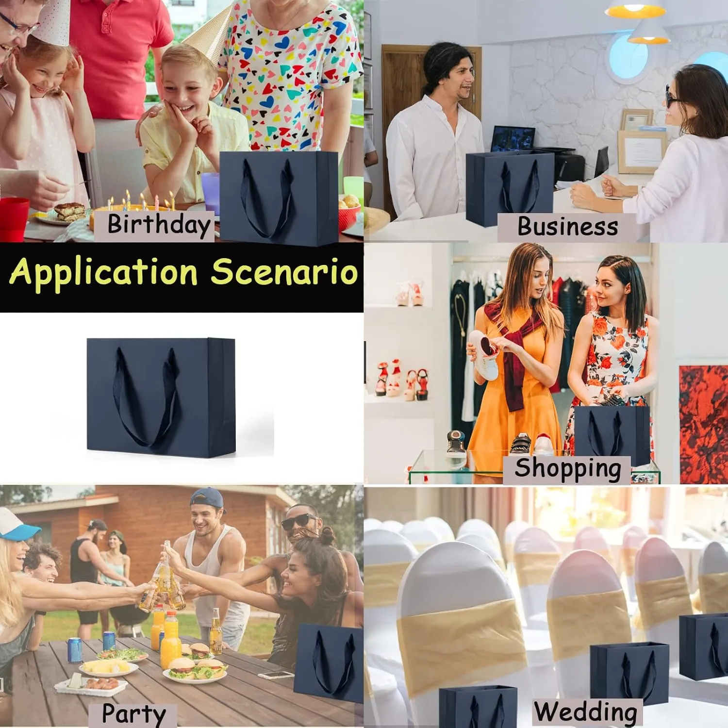 Dasofine Navy Blue Gift Bags, 25 PCS 10.6' 3.1' 8.7' Paper Bag with Handle Medium Size Sturdy Kraft Paper Favor Bags, Navy Gift Bags for Party, Wedding, Baby Shower