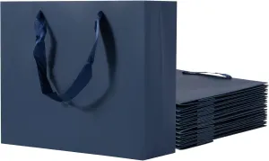 Dasofine Navy Blue Gift Bags, 25 PCS 10.6' 3.1' 8.7' Paper Bag with Handle Medium Size Sturdy Kraft Paper Favor Bags, Navy Gift Bags for Party, Wedding, Baby Shower