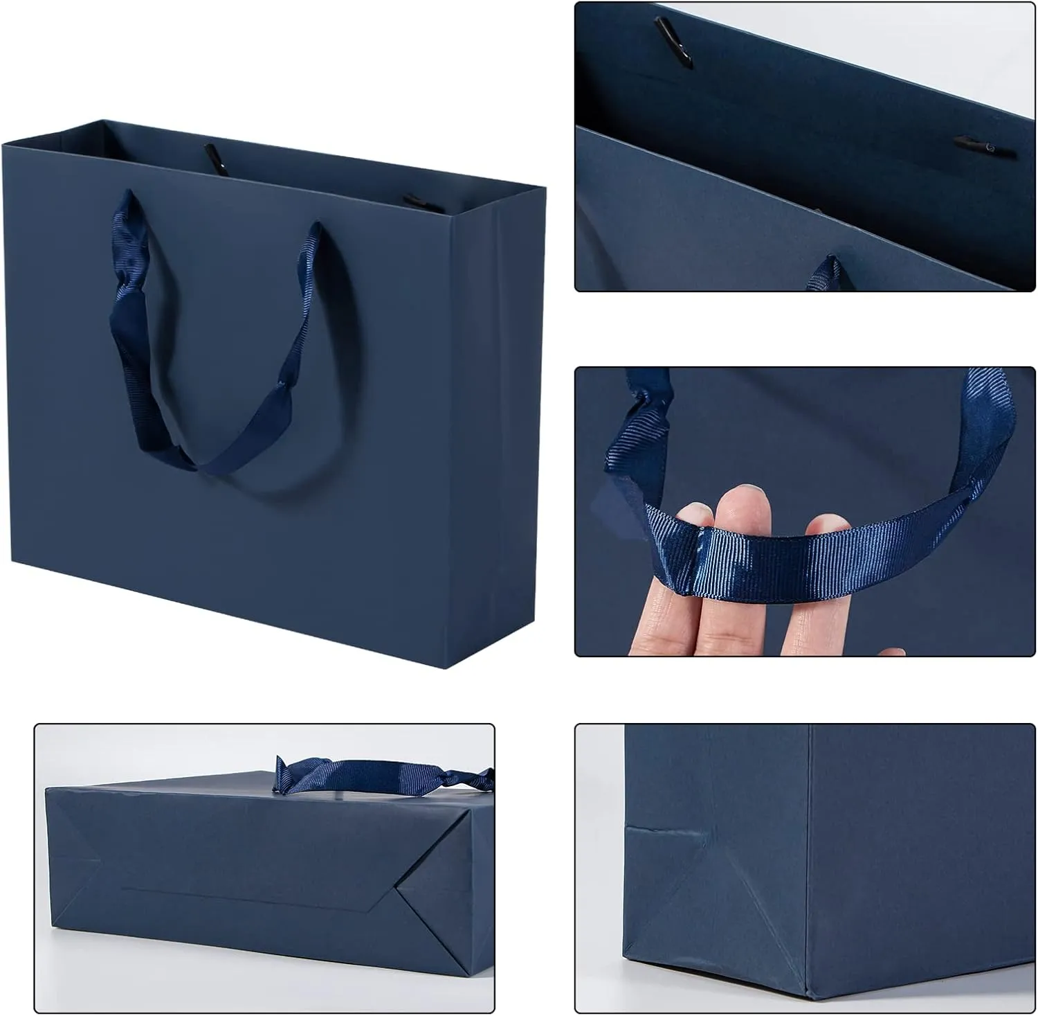 Dasofine Navy Blue Gift Bags, 25 PCS 10.6' 3.1' 8.7' Paper Bag with Handle Medium Size Sturdy Kraft Paper Favor Bags, Navy Gift Bags for Party, Wedding, Baby Shower