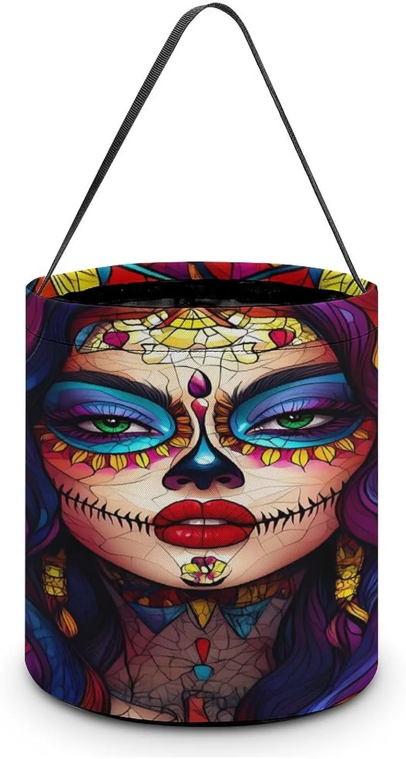 Day of The Dead Floral Skull Goth Halloween Candy Bag Candy Tote Bucket Gift Bags Party Supplies for Women Men