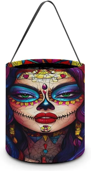 Day of The Dead Floral Skull Goth Halloween Candy Bag Candy Tote Bucket Gift Bags Party Supplies for Women Men
