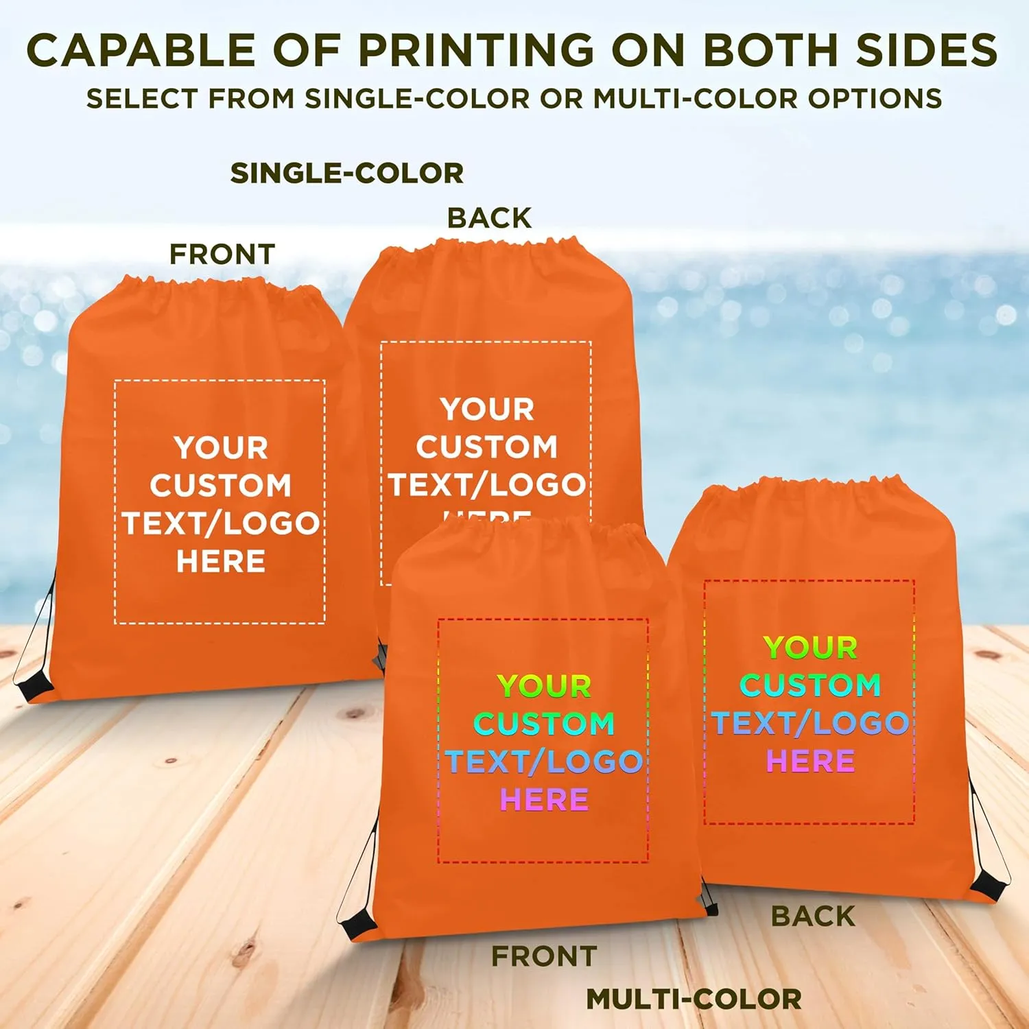 DISCOUNT PROMOS Custom Non-Woven Drawstring Backpacks Set of 10, Personalized Bulk Pack - Bring Everywhere You Go, Great for Travelling, Gym and for Everyday Use - Orange