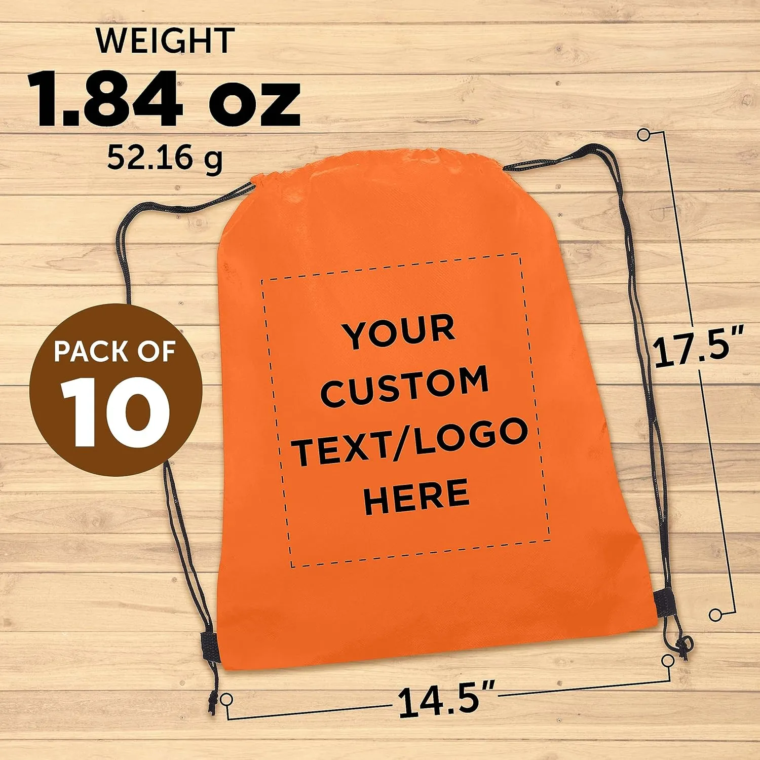 DISCOUNT PROMOS Custom Non-Woven Drawstring Backpacks Set of 10, Personalized Bulk Pack - Bring Everywhere You Go, Great for Travelling, Gym and for Everyday Use - Orange