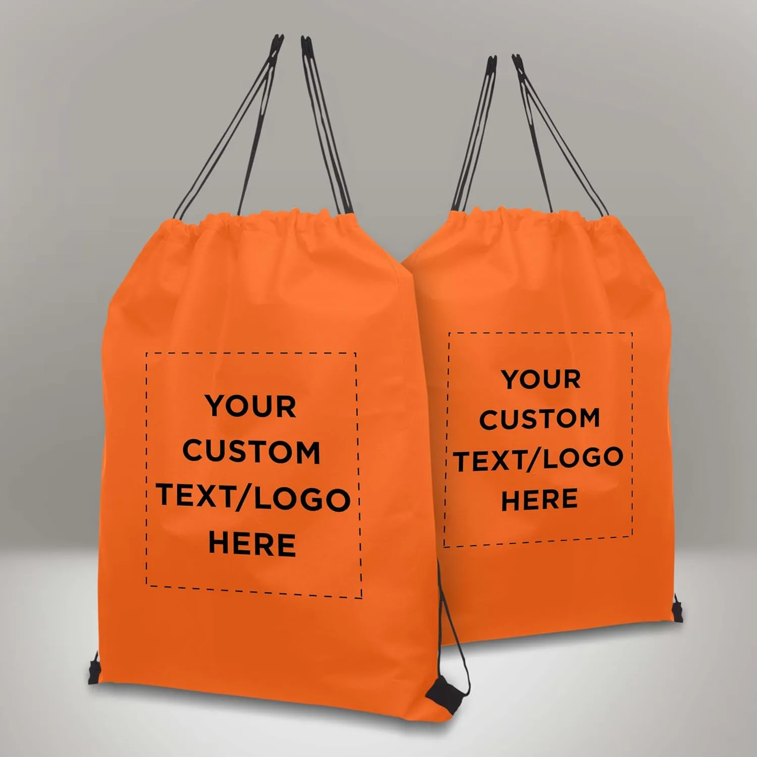 DISCOUNT PROMOS Custom Non-Woven Drawstring Backpacks Set of 10, Personalized Bulk Pack - Bring Everywhere You Go, Great for Travelling, Gym and for Everyday Use - Orange