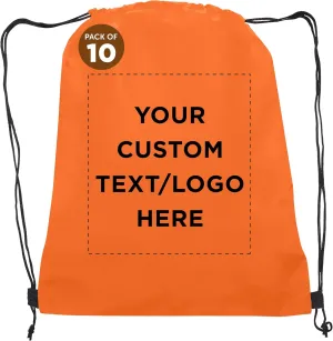 DISCOUNT PROMOS Custom Non-Woven Drawstring Backpacks Set of 10, Personalized Bulk Pack - Bring Everywhere You Go, Great for Travelling, Gym and for Everyday Use - Orange