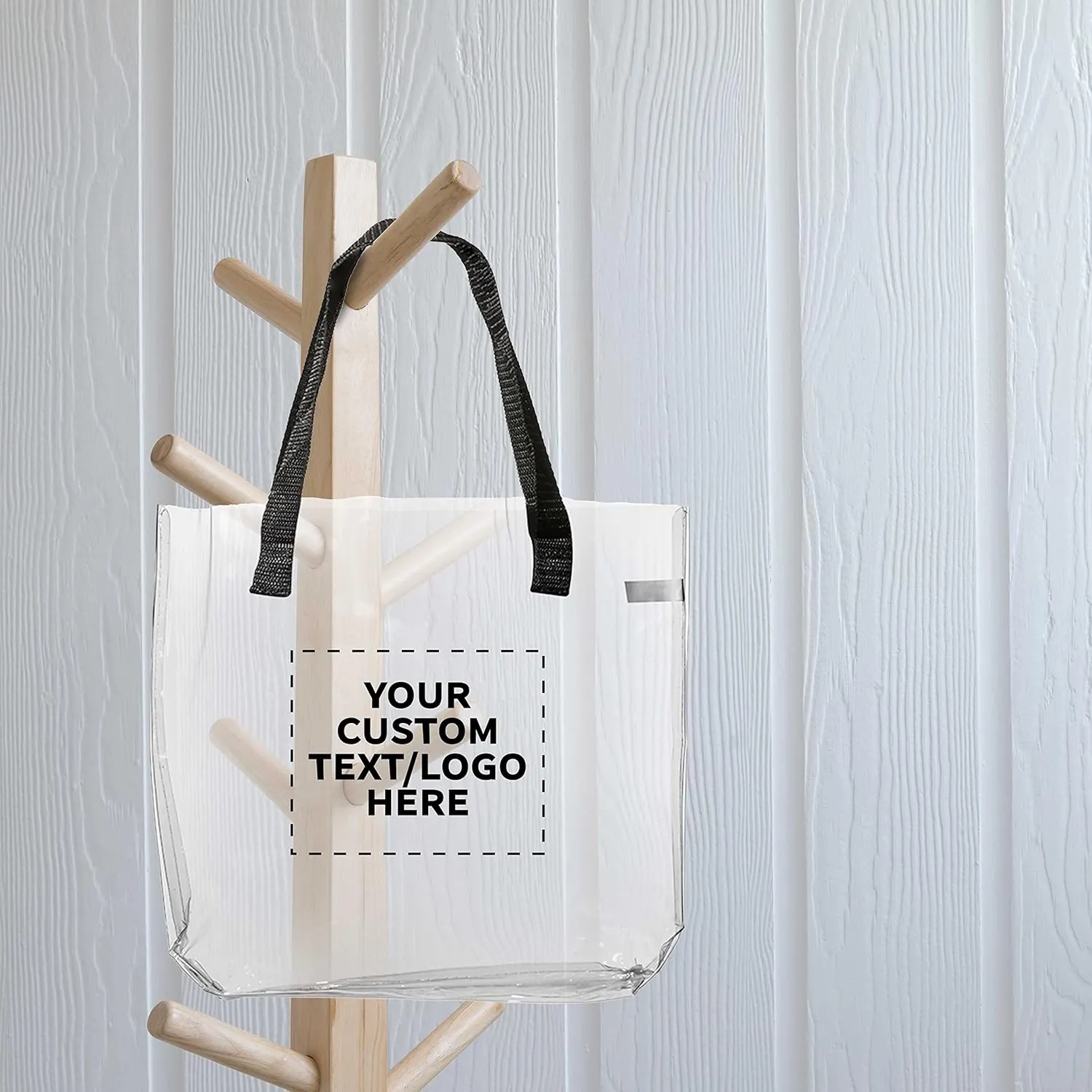 DISCOUNT PROMOS Custom Savanna Clear Plastic Tote Bags Set of 50, Personalized Bulk Pack - Perfect for Employees, Students, And For Everyday Use - Clear