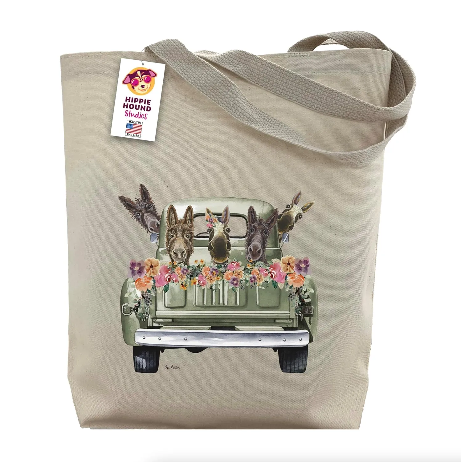 Donkey Gifts for Donkey Lovers - Donkey in Farm Truck Tote Bag - Cute Donkey Totes -Handmade Totes - Donkey Canvas Totes - Cute Donkey Reusable Shopping Bag - Grocery Bag - Beach Bag - Hippie Hound Studios - Made in USA