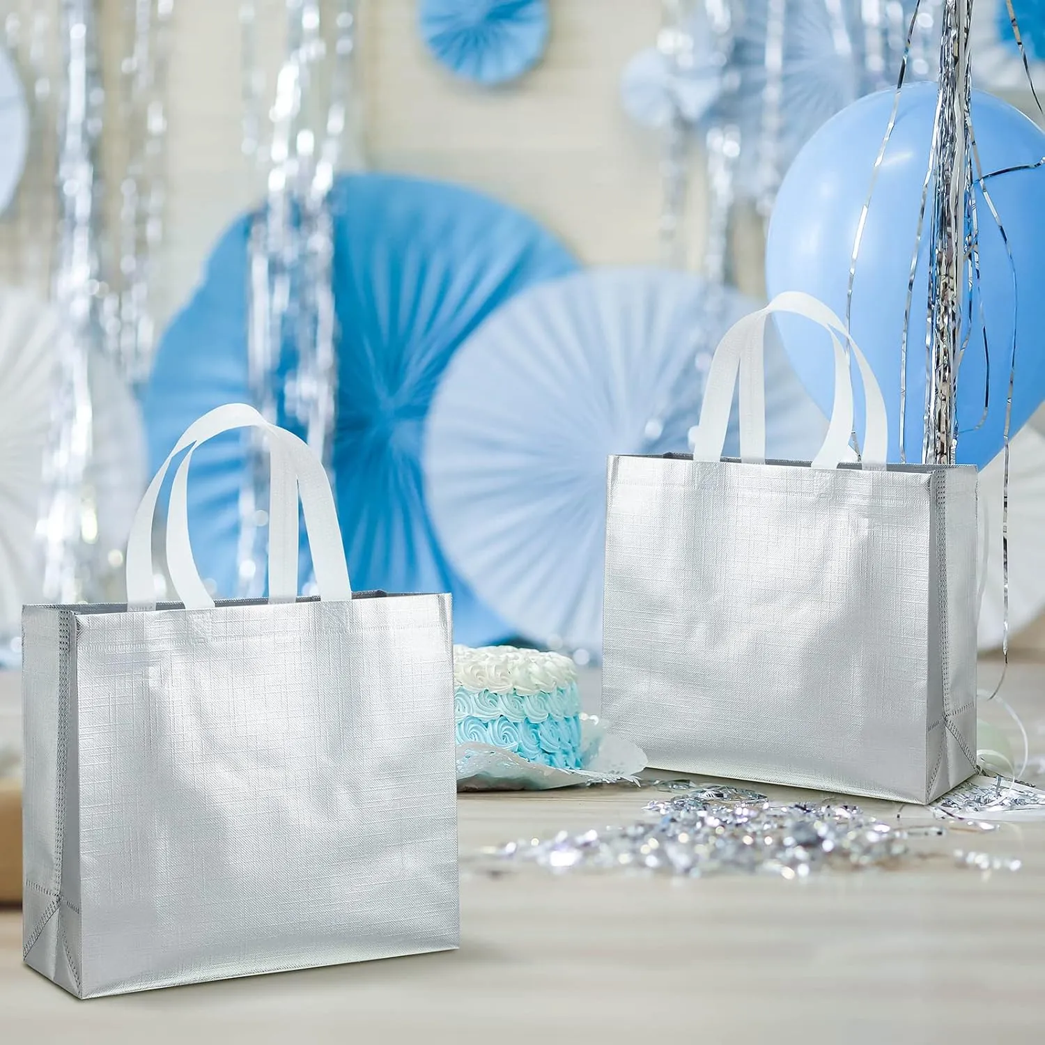 Eccliy 60 Pcs Reusable Gift Tote Bags Cna Week Gifts 2025 Grocery Shopping Bag with Handles Thank You for Bridesmaid Wedding(Silver)