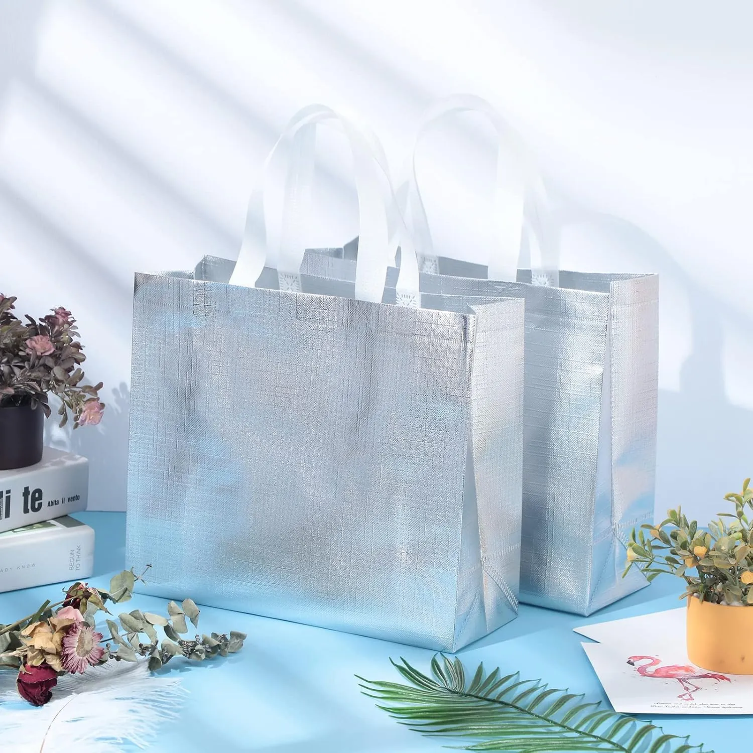 Eccliy 60 Pcs Reusable Gift Tote Bags Cna Week Gifts 2025 Grocery Shopping Bag with Handles Thank You for Bridesmaid Wedding(Silver)