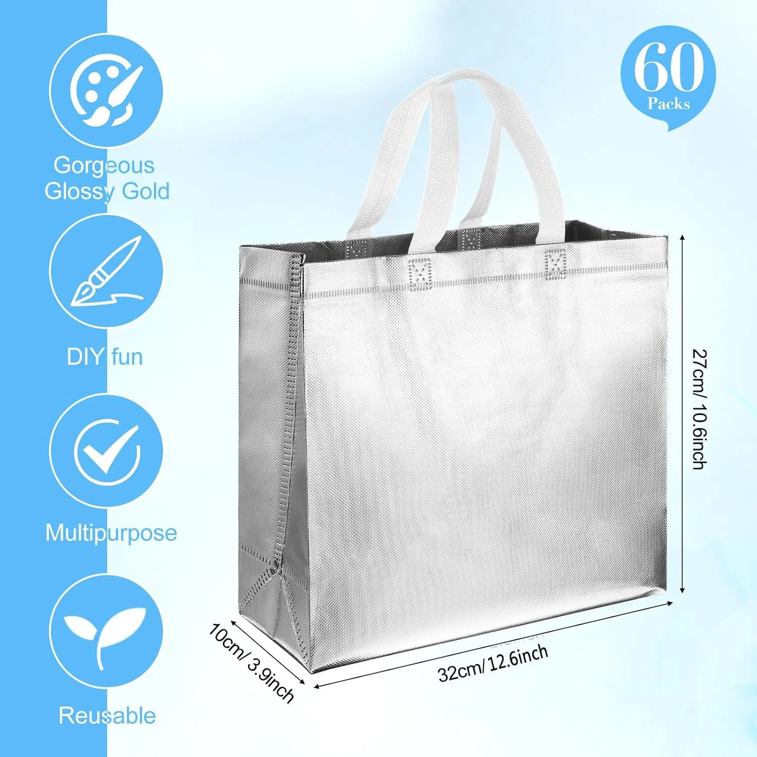 Eccliy 60 Pcs Reusable Gift Tote Bags Cna Week Gifts 2025 Grocery Shopping Bag with Handles Thank You for Bridesmaid Wedding(Silver)