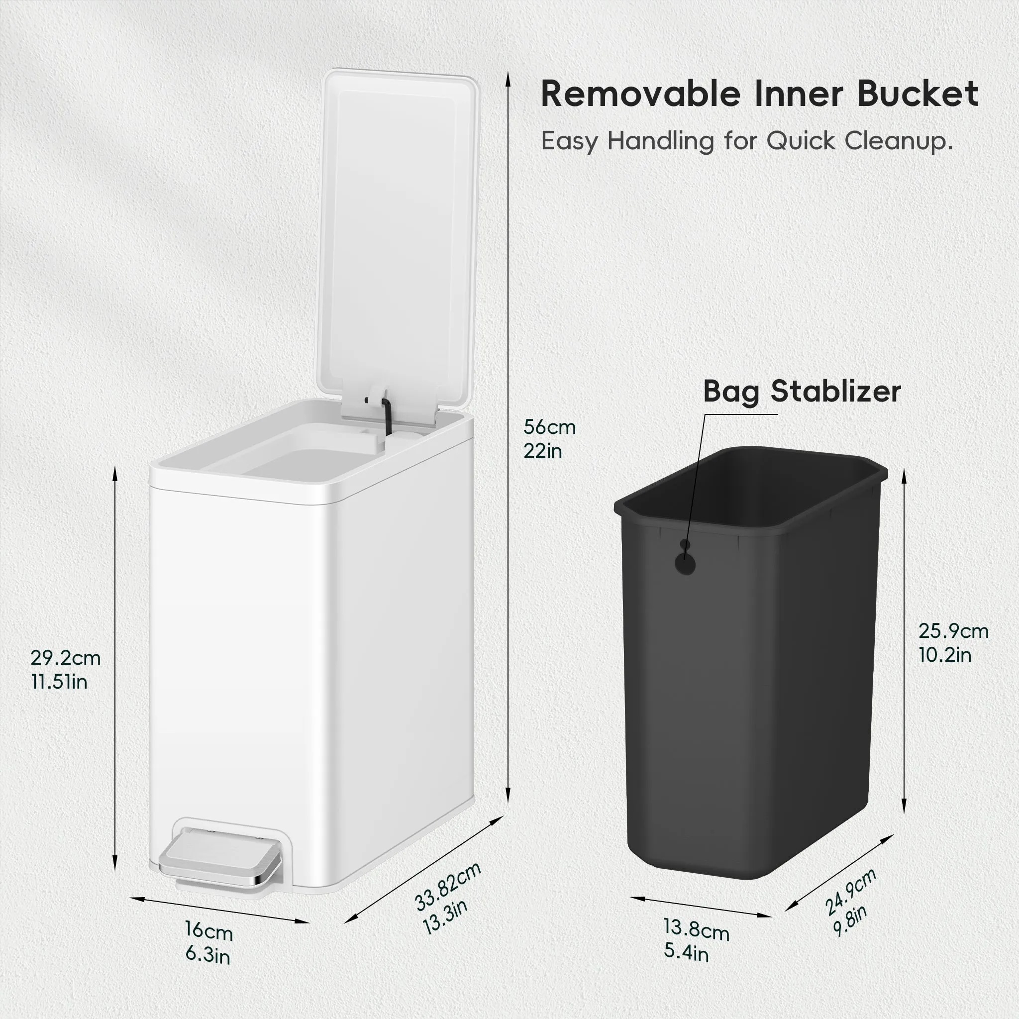 EcoCasa II Slim Step Can with Liner – 6L / 1.6 Gal - Matte White