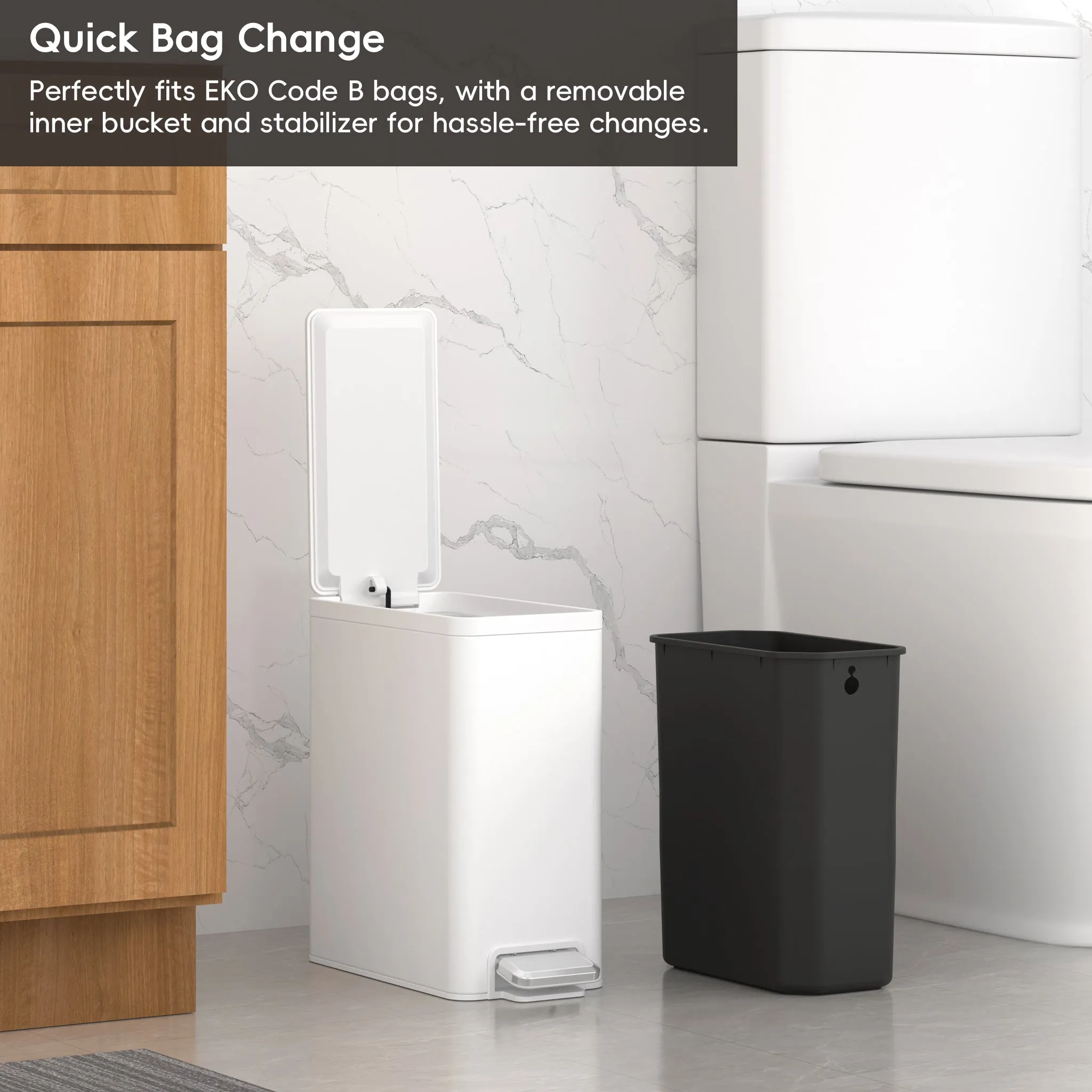 EcoCasa II Slim Step Can with Liner – 6L / 1.6 Gal - Matte White