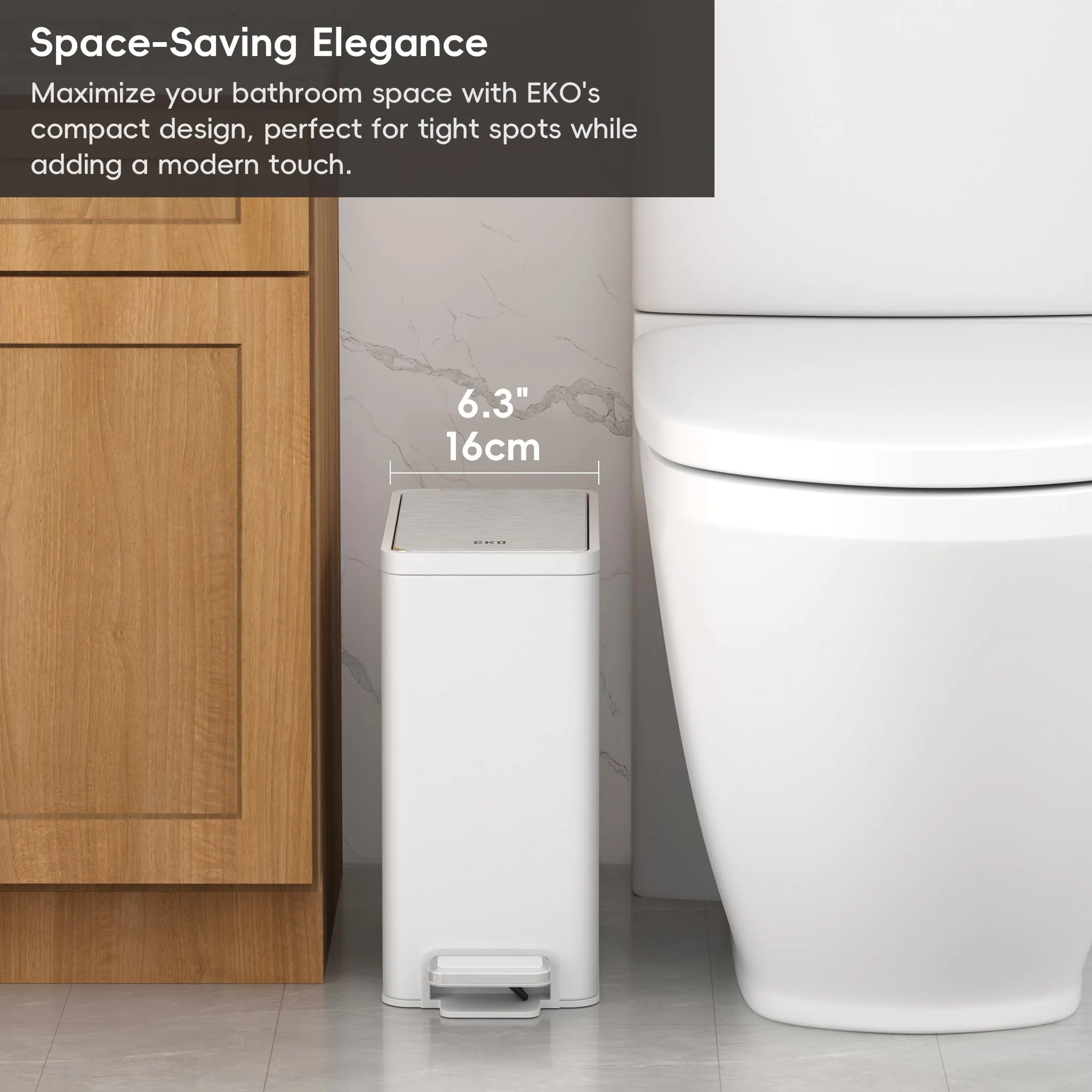 EcoCasa II Slim Step Can with Liner – 6L / 1.6 Gal - Matte White