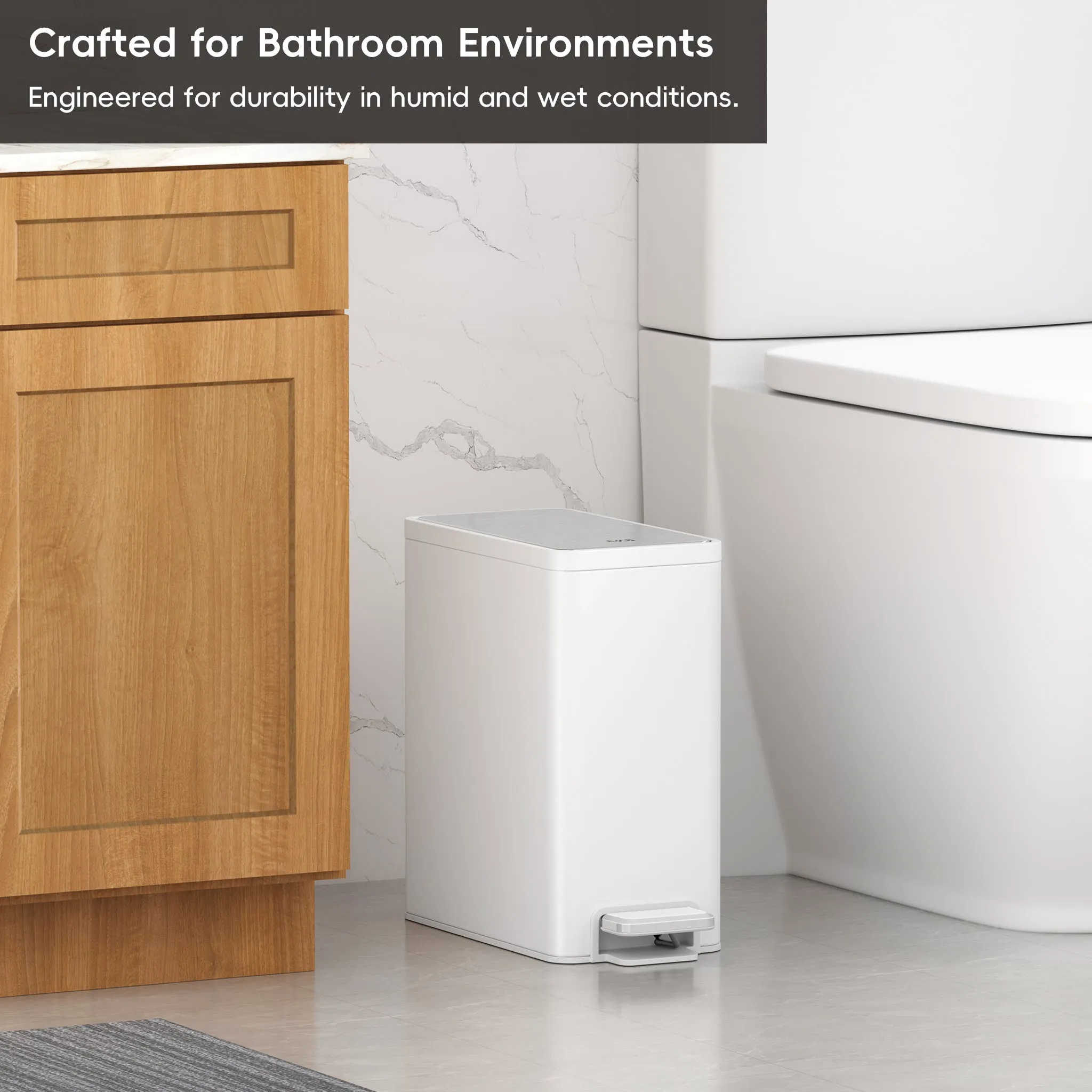 EcoCasa II Slim Step Can with Liner – 6L / 1.6 Gal - Matte White