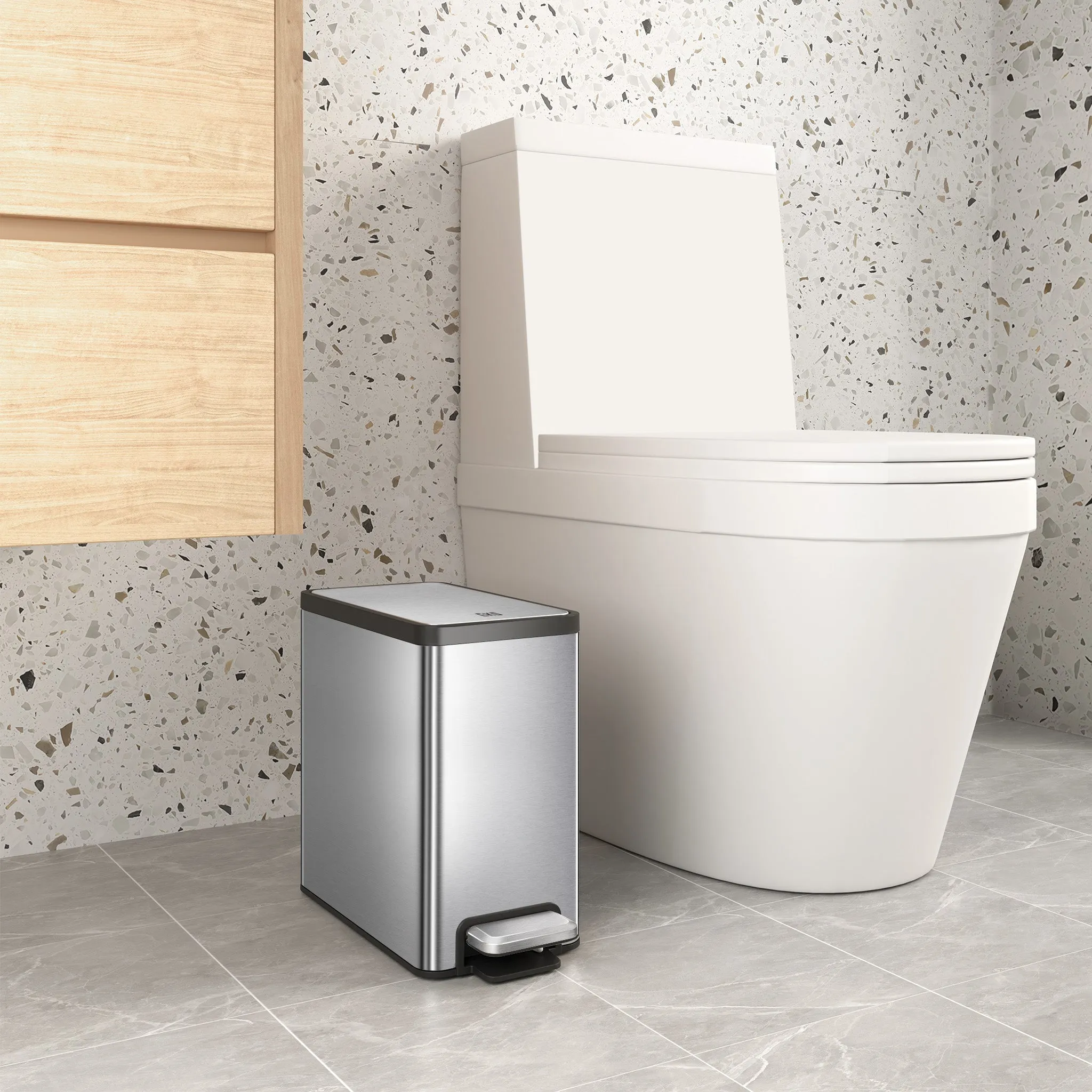 EcoCasa II Slim Step Can with Liner – 6L / 1.6 Gal - Stainless Steel