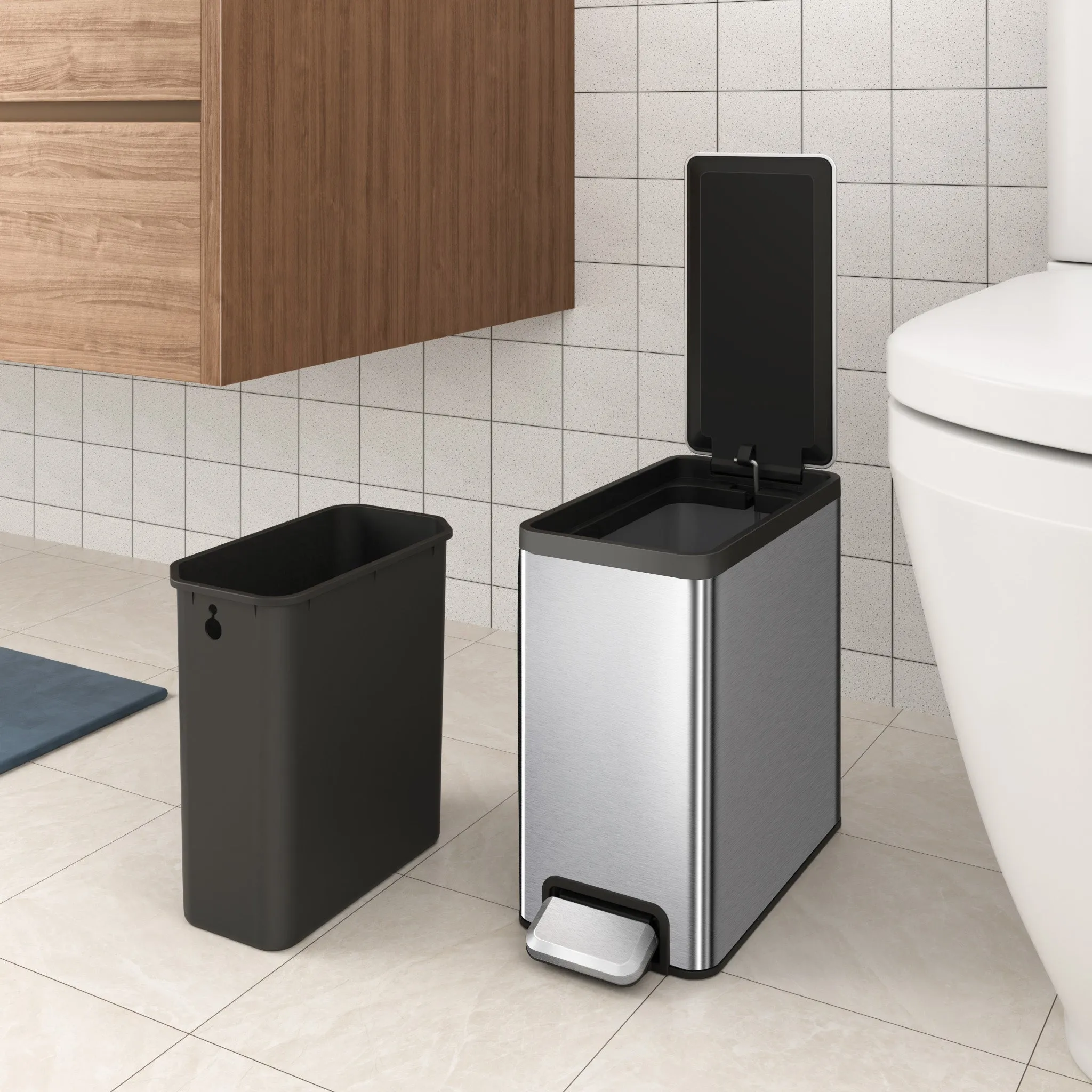 EcoCasa II Slim Step Can with Liner – 6L / 1.6 Gal - Stainless Steel