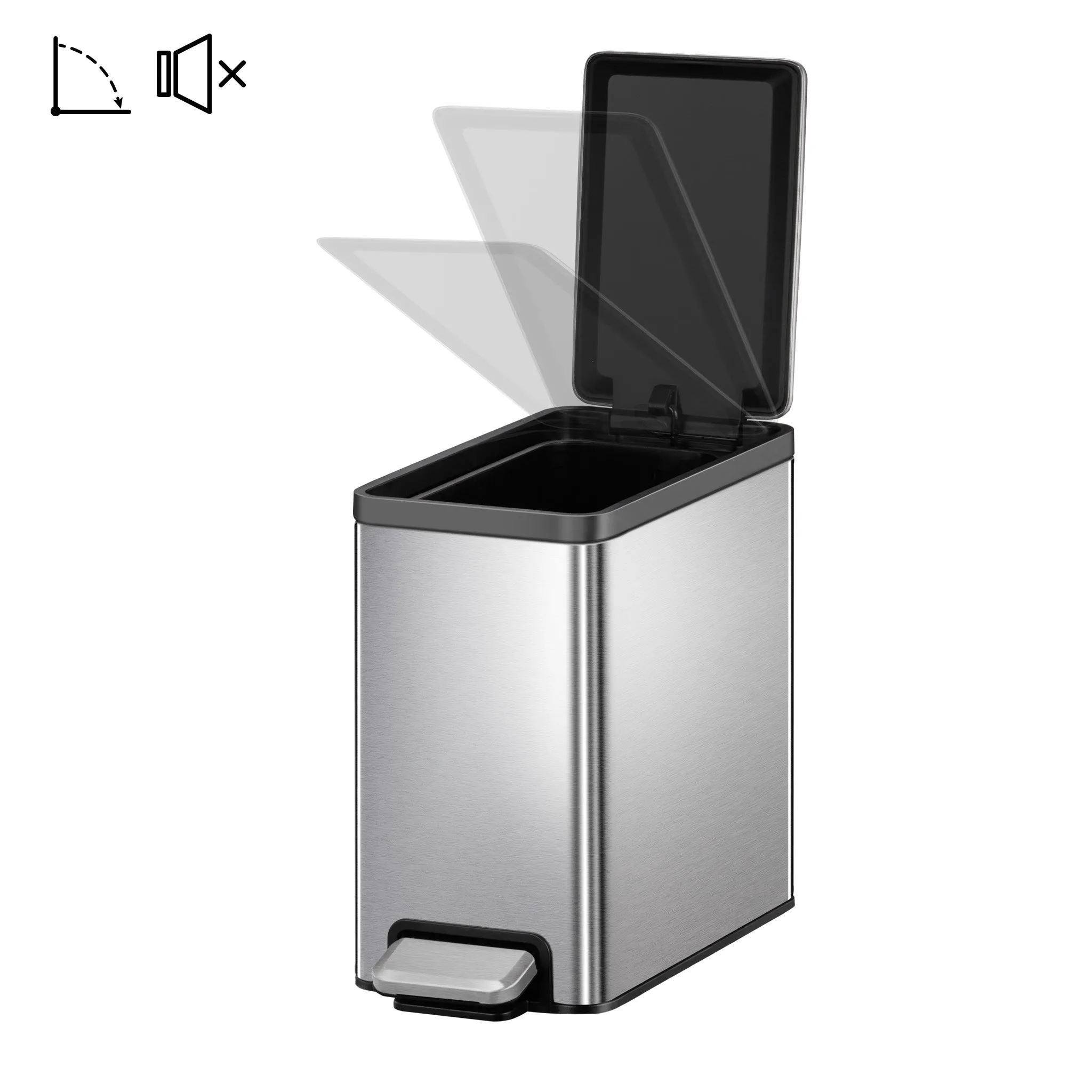 EcoCasa II Slim Step Can with Liner – 6L / 1.6 Gal - Stainless Steel