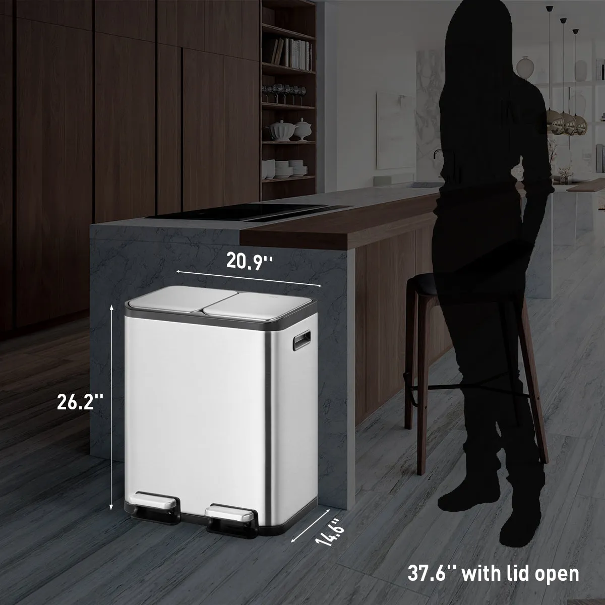 EcoCasa Step Recycling Can - Dual Compartment 30L 30L